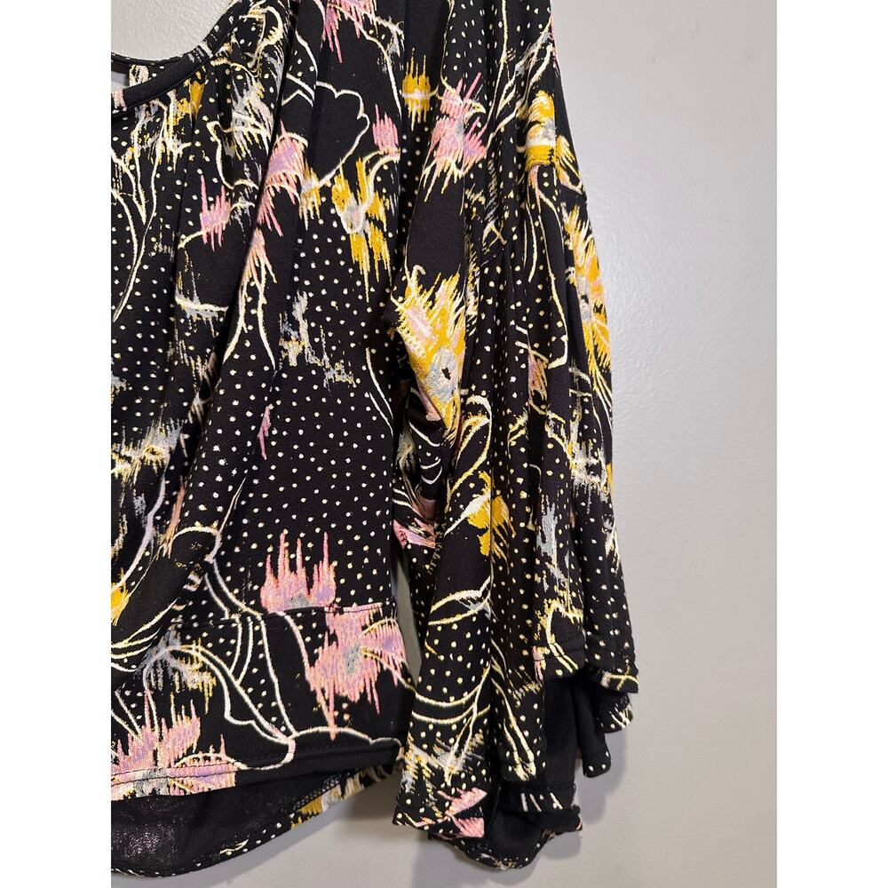Free People Last Time Draped Bell Sleeve Top Small Black Floral Boho - Picture 4 of 12